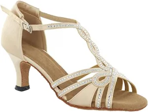 TDA Womens T-strap Peep Toe High Heels Crystals Satin Latin Modern Salsa Tango Ballroom Wedding Dance Shoes