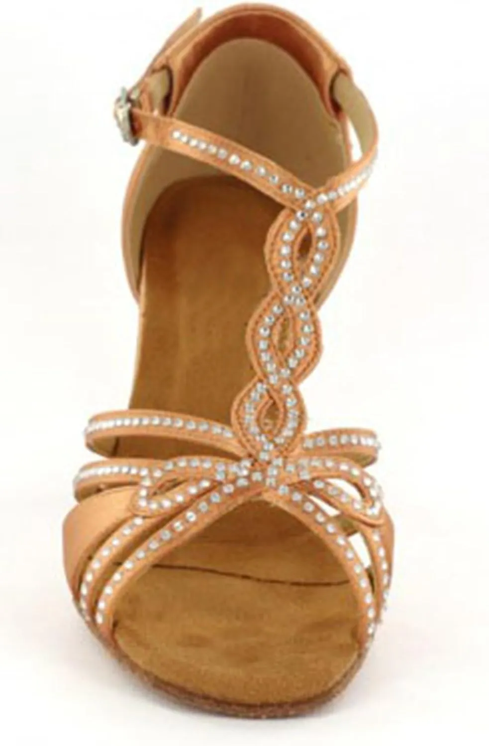 TDA Womens T-strap Peep Toe High Heels Crystals Satin Latin Modern Salsa Tango Ballroom Wedding Dance Shoes