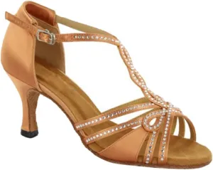 TDA Womens T-strap Peep Toe High Heels Crystals Satin Latin Modern Salsa Tango Ballroom Wedding Dance Shoes