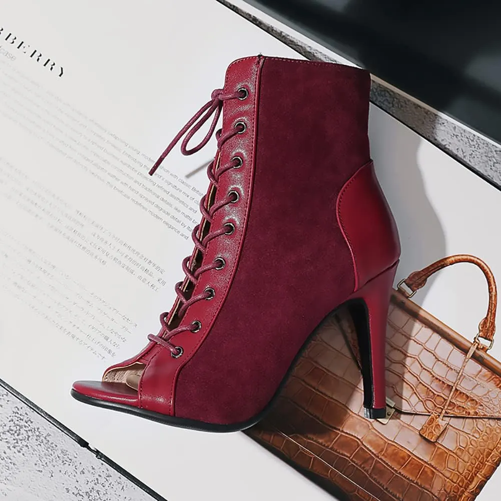 TINRYMX Women Open Toe Dance Ankle Boots Dance Heels Lace-up Latin Salsa Bachata Ballroom Dance Shoes, Model-DSB53