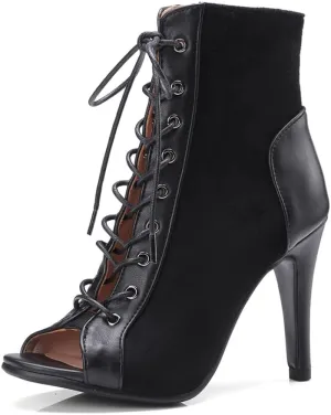TINRYMX Women Open Toe Dance Ankle Boots Dance Heels Lace-up Latin Salsa Bachata Ballroom Dance Shoes, Model-DSB53