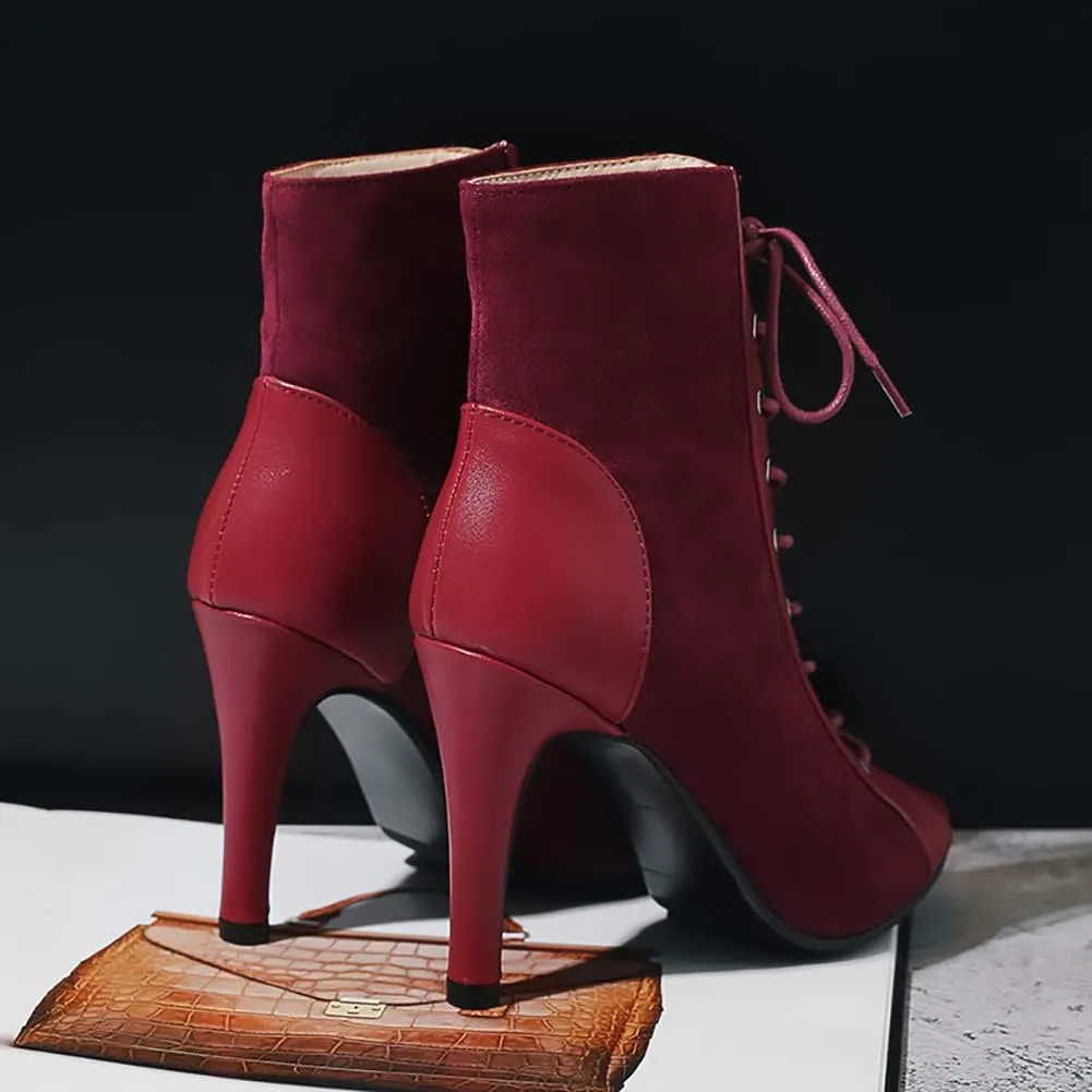 TINRYMX Women Open Toe Dance Ankle Boots Dance Heels Lace-up Latin Salsa Bachata Ballroom Dance Shoes, Model-DSB53