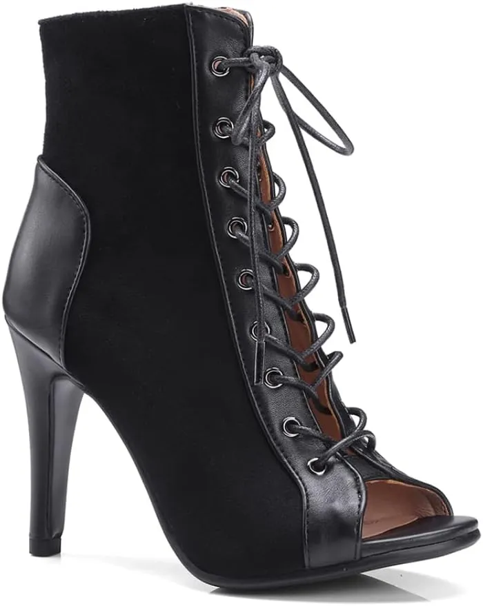 TINRYMX Women Open Toe Dance Ankle Boots Dance Heels Lace-up Latin Salsa Bachata Ballroom Dance Shoes, Model-DSB53