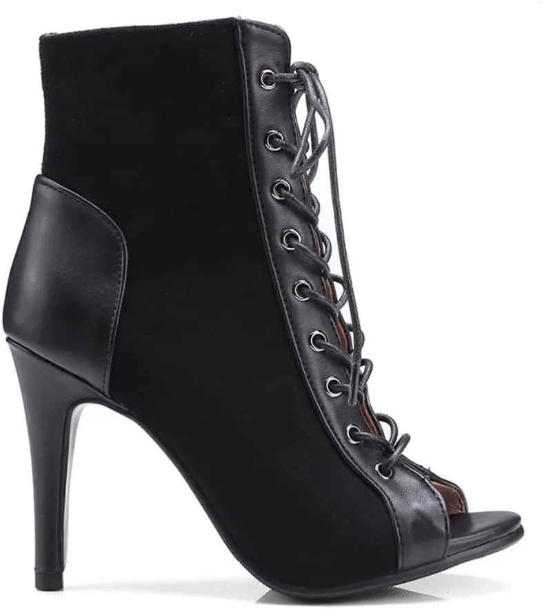 TINRYMX Women Open Toe Dance Ankle Boots Dance Heels Lace-up Latin Salsa Bachata Ballroom Dance Shoes, Model-DSB53