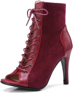 TINRYMX Women Open Toe Dance Ankle Boots Dance Heels Lace-up Latin Salsa Bachata Ballroom Dance Shoes, Model-DSB53