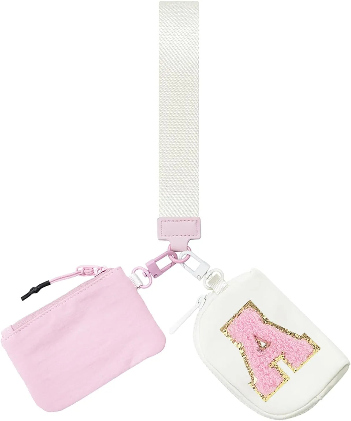 Titosha Initial Dual Pouch Wristlet Keychain Mini Zip Around Wristlet Wallet Coin Purse for Women