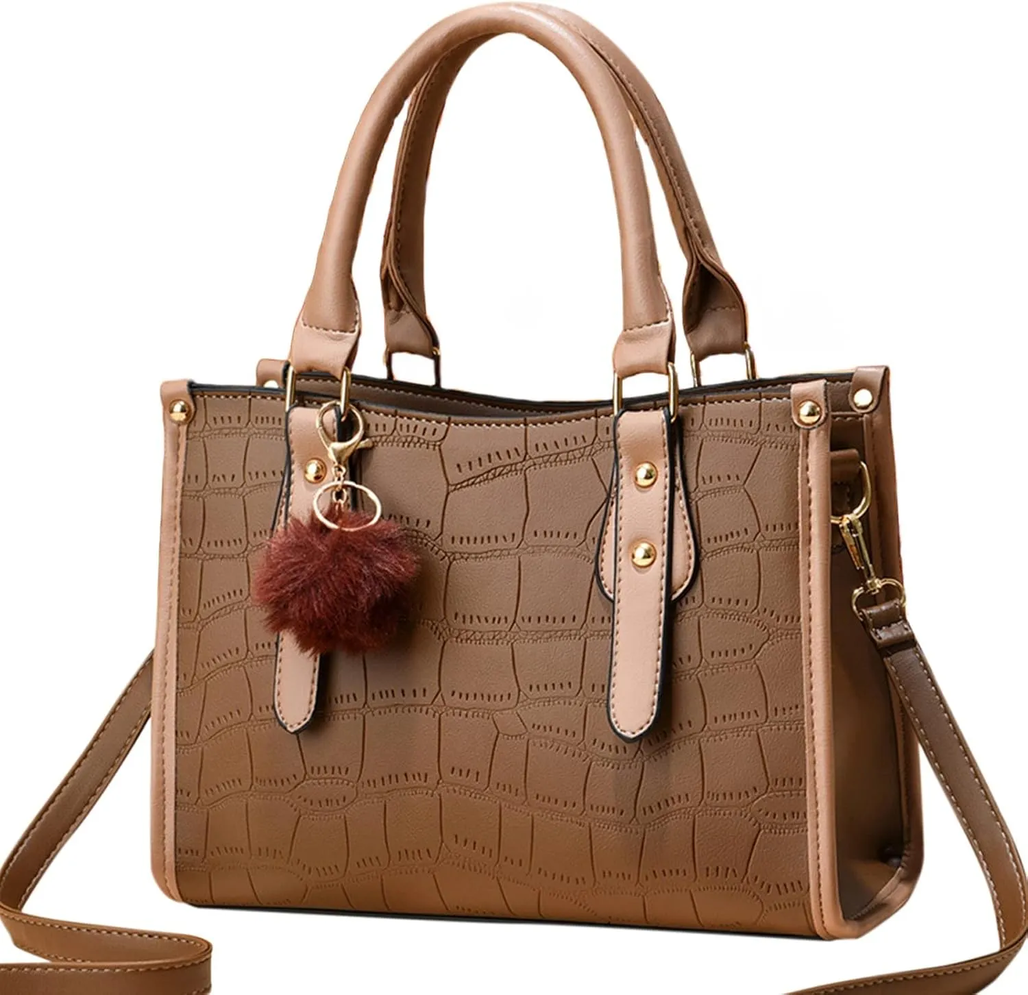 Tote Bag For Women Leather Furry Handbags Ladies Purse Satchel Shoulder Bags For Work Shopping Travel