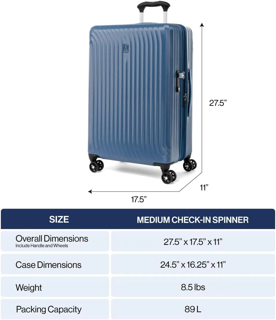 Travelpro Maxlite Air Hardside Expandable Checked Luggage, 8 Spinner Wheels, Lightweight Hard Shell Polycarbonate Suitcase, Ensign Blue, Checked Medium 25-Inch