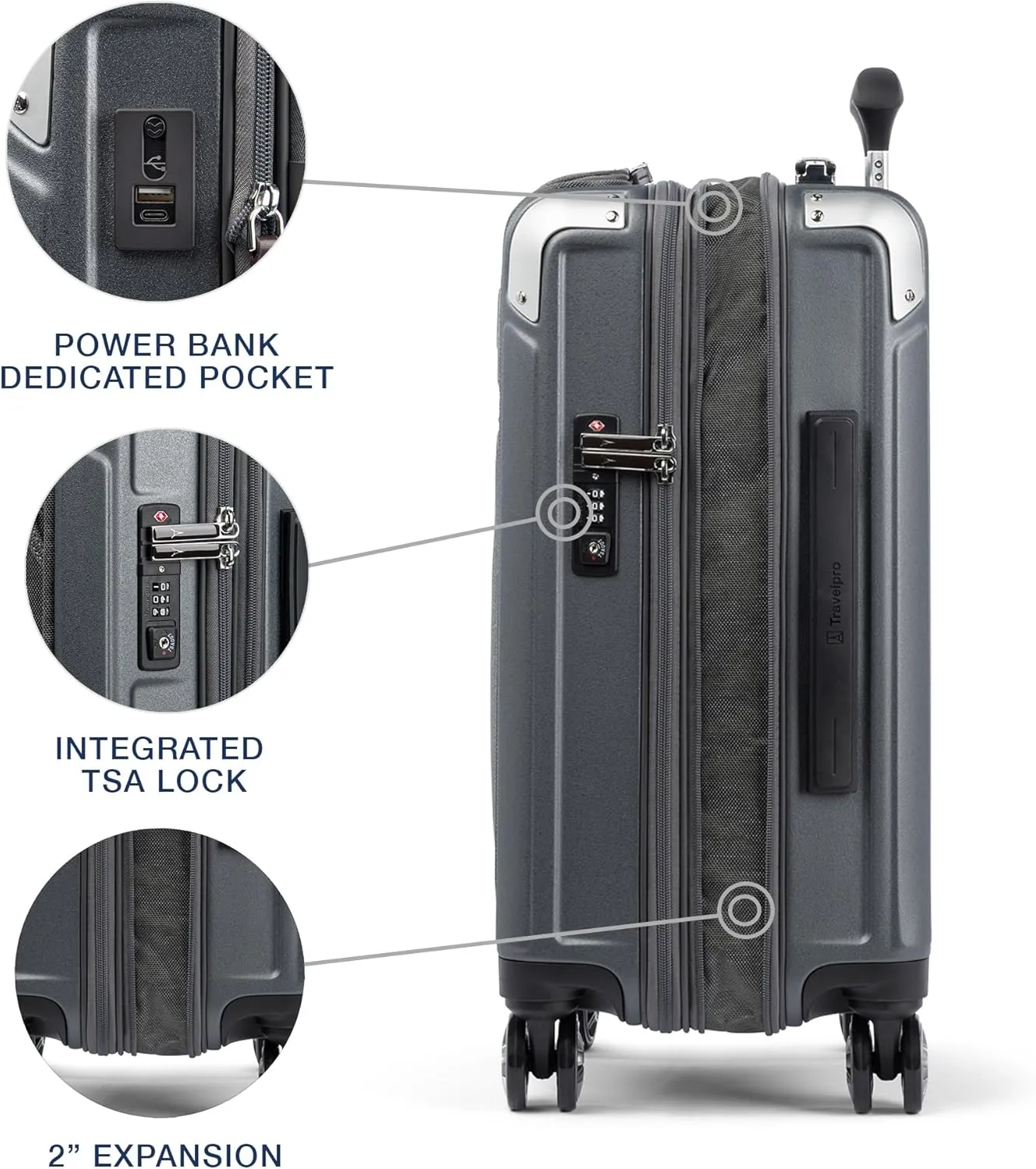 Travelpro Platinum Elite Hardside Expandable Carry on Luggage, 8 Wheel Spinner, TSA Lock, Hard Shell Polycarbonate Suitcase, Vintage Grey, Carry on Laptop Pocket 21-Inch