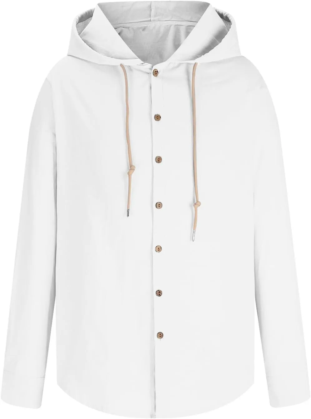 Tshirts for Men Cotton Linen Button Up Hoodies Loose Solid Pullovers Long Sleeve Casual Spring Hooded Blouses Tops