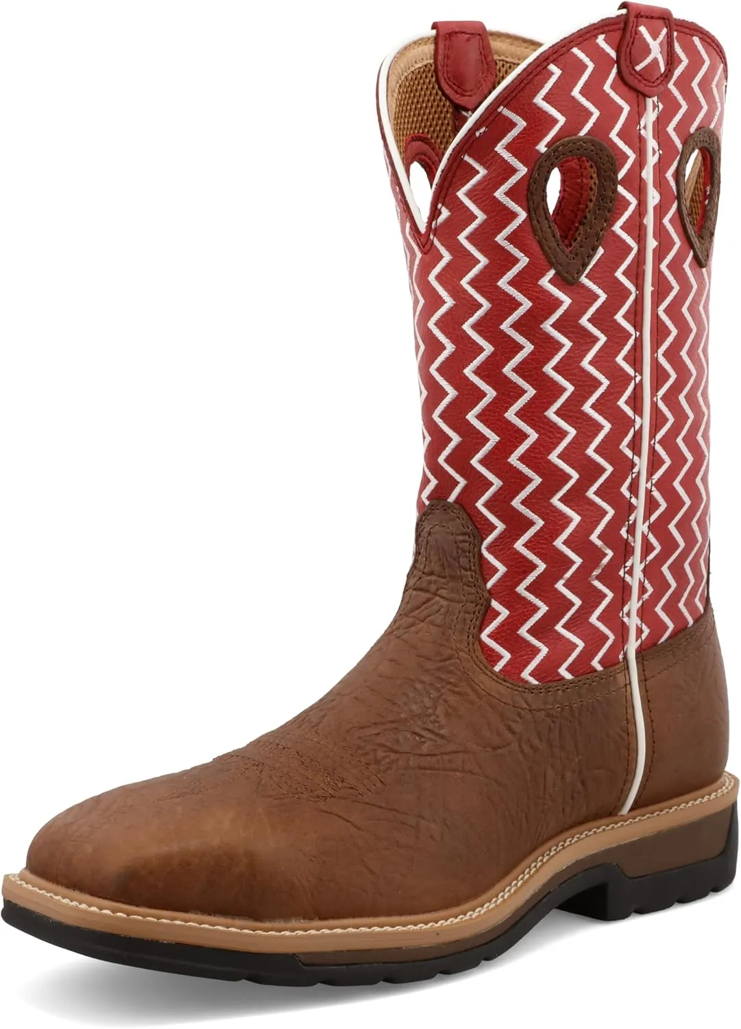 Twisted X Men's 12" Western Work Boot, Square Toe Steel Toe, Distressed Saddle Shoulder & Cherry, 9 D