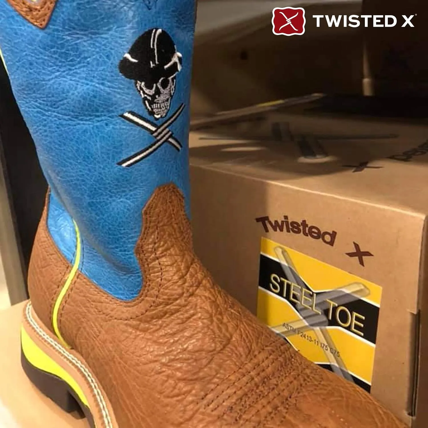 Twisted X Men's 12" Western Work Boot, Square Toe with CellStretch
