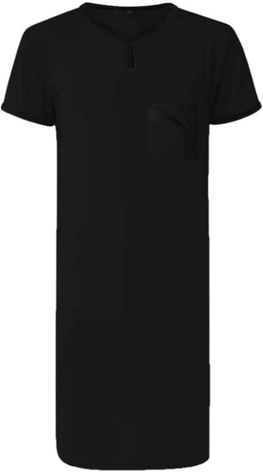 Uillui Men's Soft Nightshirt Robe Short Sleeve Nightgown Henley Sleep Shirts Nightwear for Sleeping Loose V Neck Nightshirts