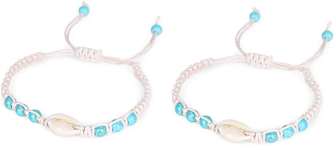 Unique Woven Shell Bracelet for Women 2pcs Handmade Shell Hand Jewelry Stylish Woven Bracelet Fashionable Women's White