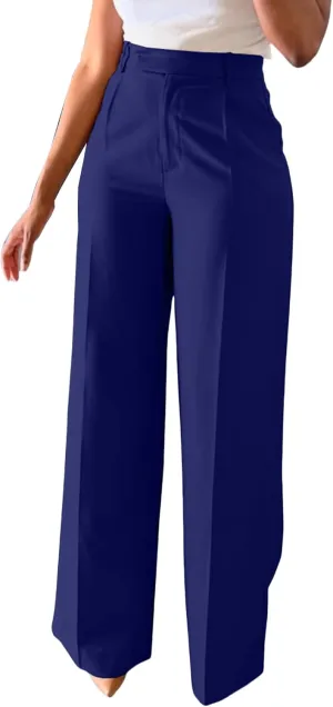 Unybwonn Women Wide Leg Dress Pants High Waisted Straight Leg Business Slacks Work Pants Casual Button Down Trousers
