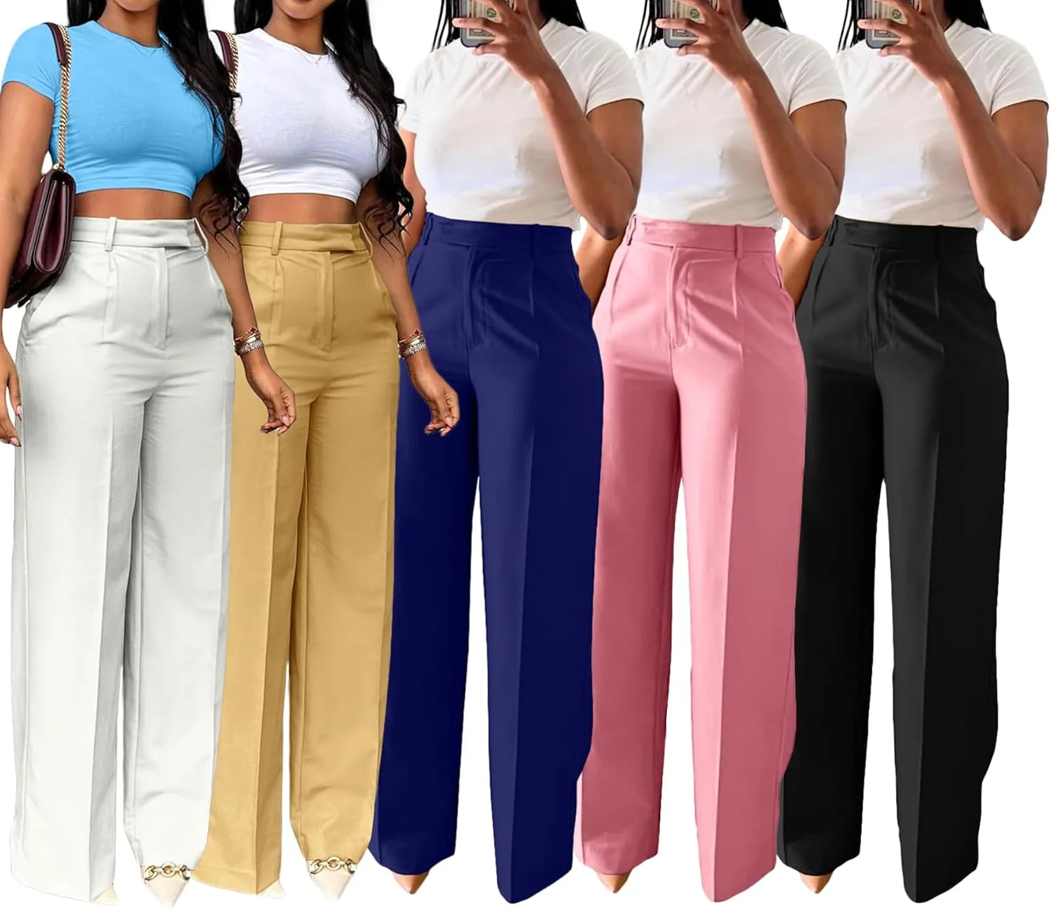 Unybwonn Women Wide Leg Dress Pants High Waisted Straight Leg Business Slacks Work Pants Casual Button Down Trousers