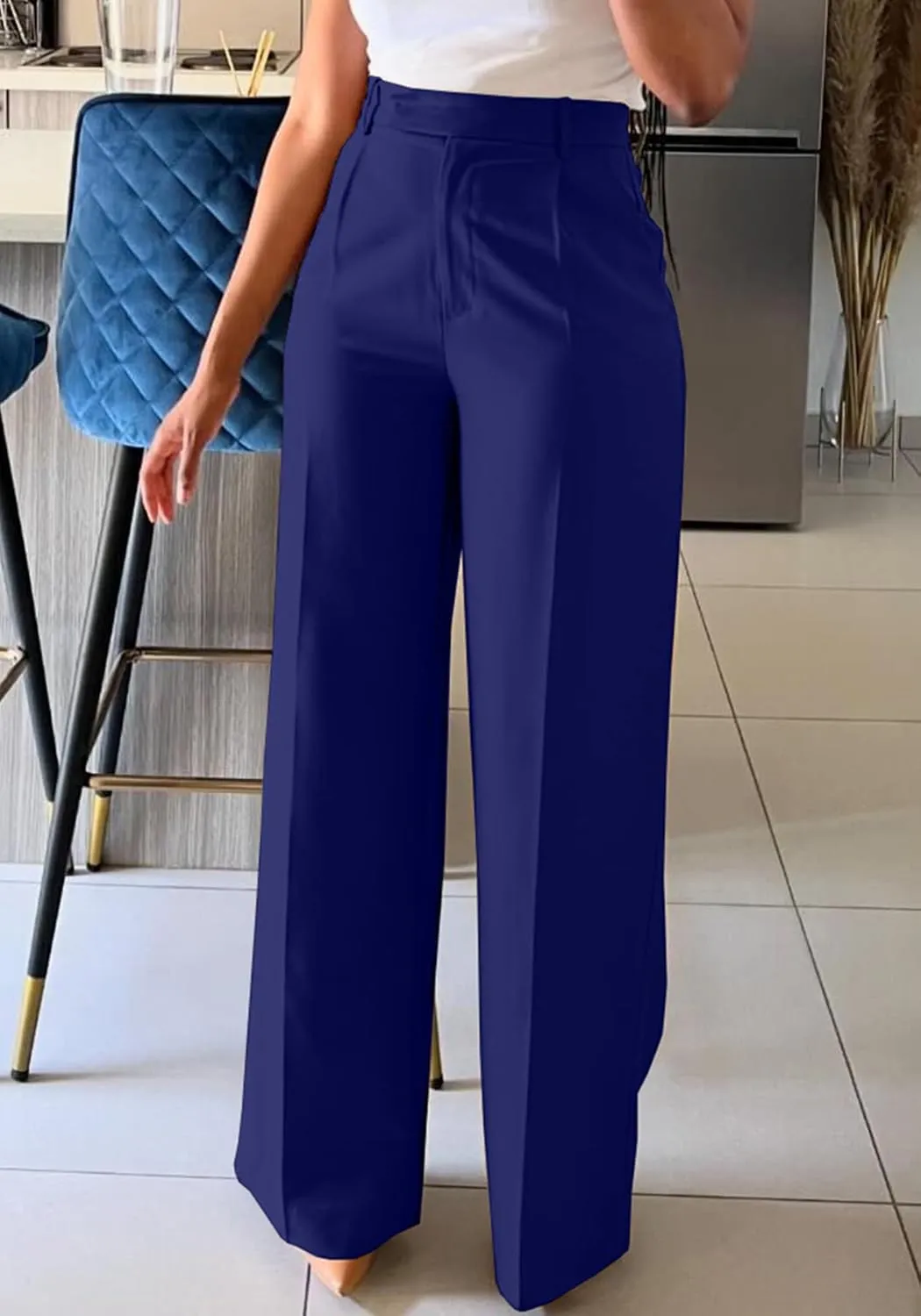 Unybwonn Women Wide Leg Dress Pants High Waisted Straight Leg Business Slacks Work Pants Casual Button Down Trousers