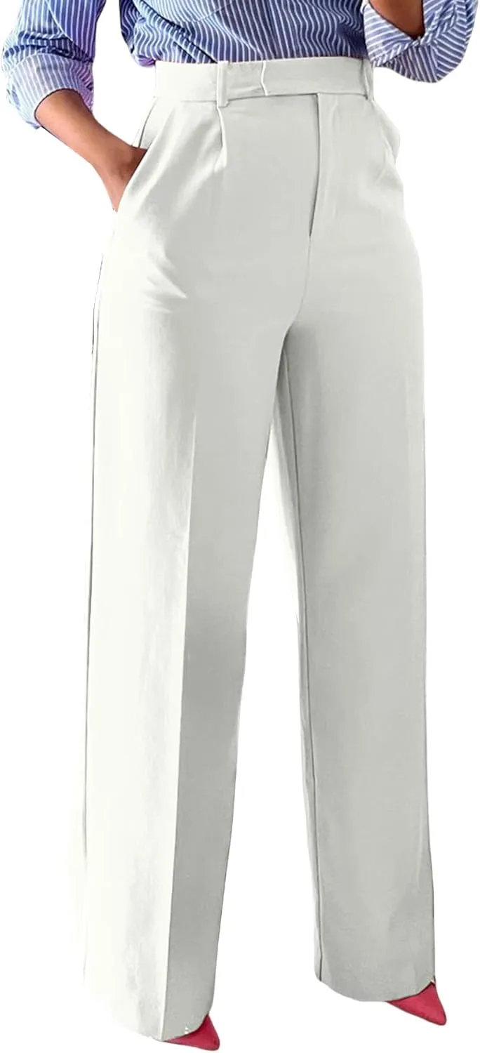 Unybwonn Women Wide Leg Dress Pants High Waisted Straight Leg Business Slacks Work Pants Casual Button Down Trousers