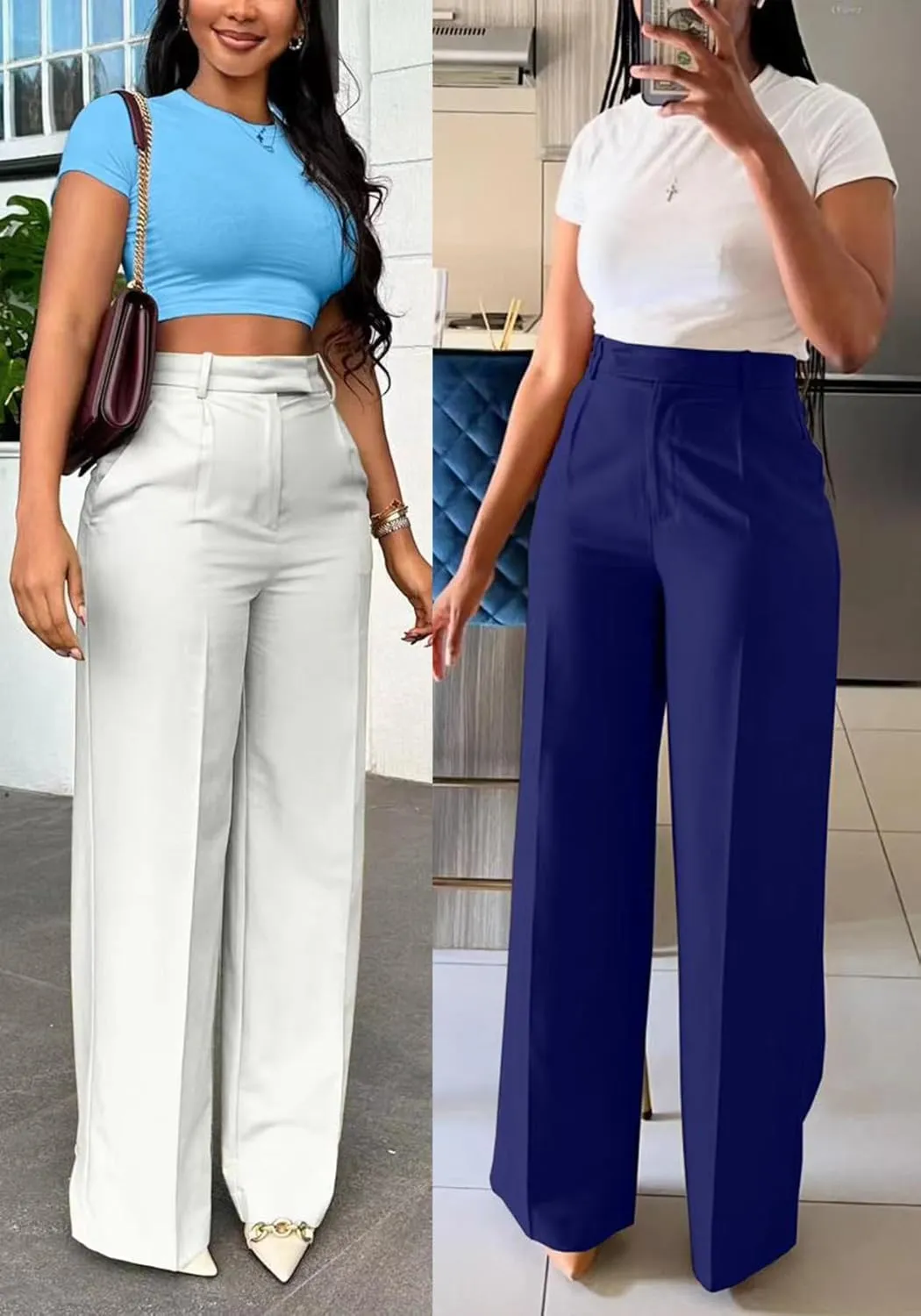Unybwonn Women Wide Leg Dress Pants High Waisted Straight Leg Business Slacks Work Pants Casual Button Down Trousers