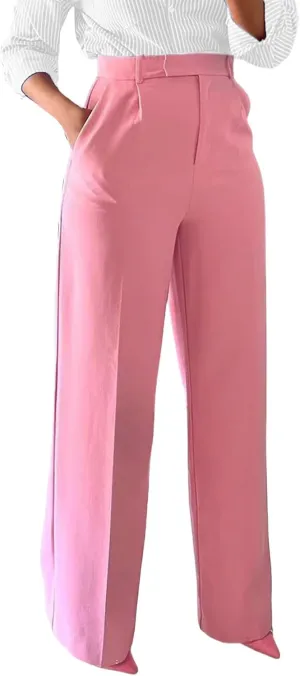 Unybwonn Women Wide Leg Dress Pants High Waisted Straight Leg Business Slacks Work Pants Casual Button Down Trousers
