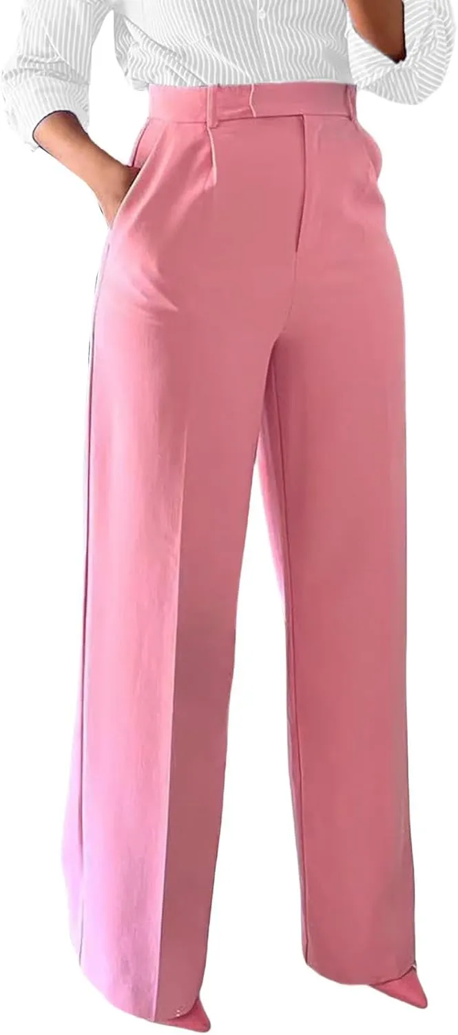 Unybwonn Women Wide Leg Dress Pants High Waisted Straight Leg Business Slacks Work Pants Casual Button Down Trousers