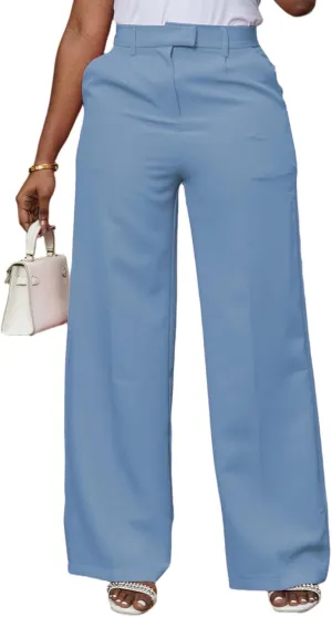 Unybwonn Women Wide Leg Dress Pants High Waisted Straight Leg Business Slacks Work Pants Casual Button Down Trousers
