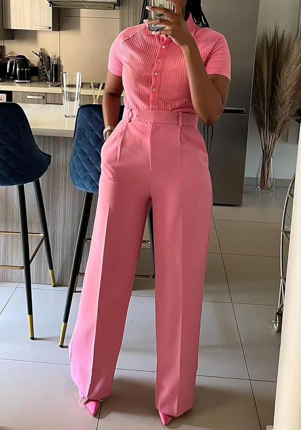 Unybwonn Women Wide Leg Dress Pants High Waisted Straight Leg Business Slacks Work Pants Casual Button Down Trousers