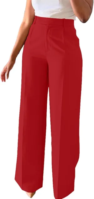 Unybwonn Women Wide Leg Dress Pants High Waisted Straight Leg Business Slacks Work Pants Casual Button Down Trousers