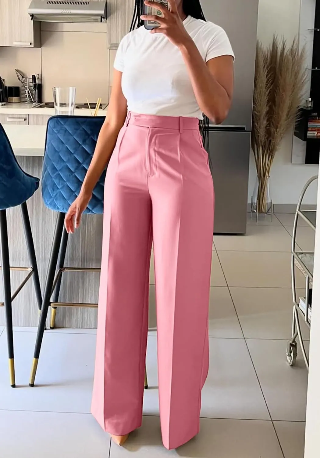Unybwonn Women Wide Leg Dress Pants High Waisted Straight Leg Business Slacks Work Pants Casual Button Down Trousers