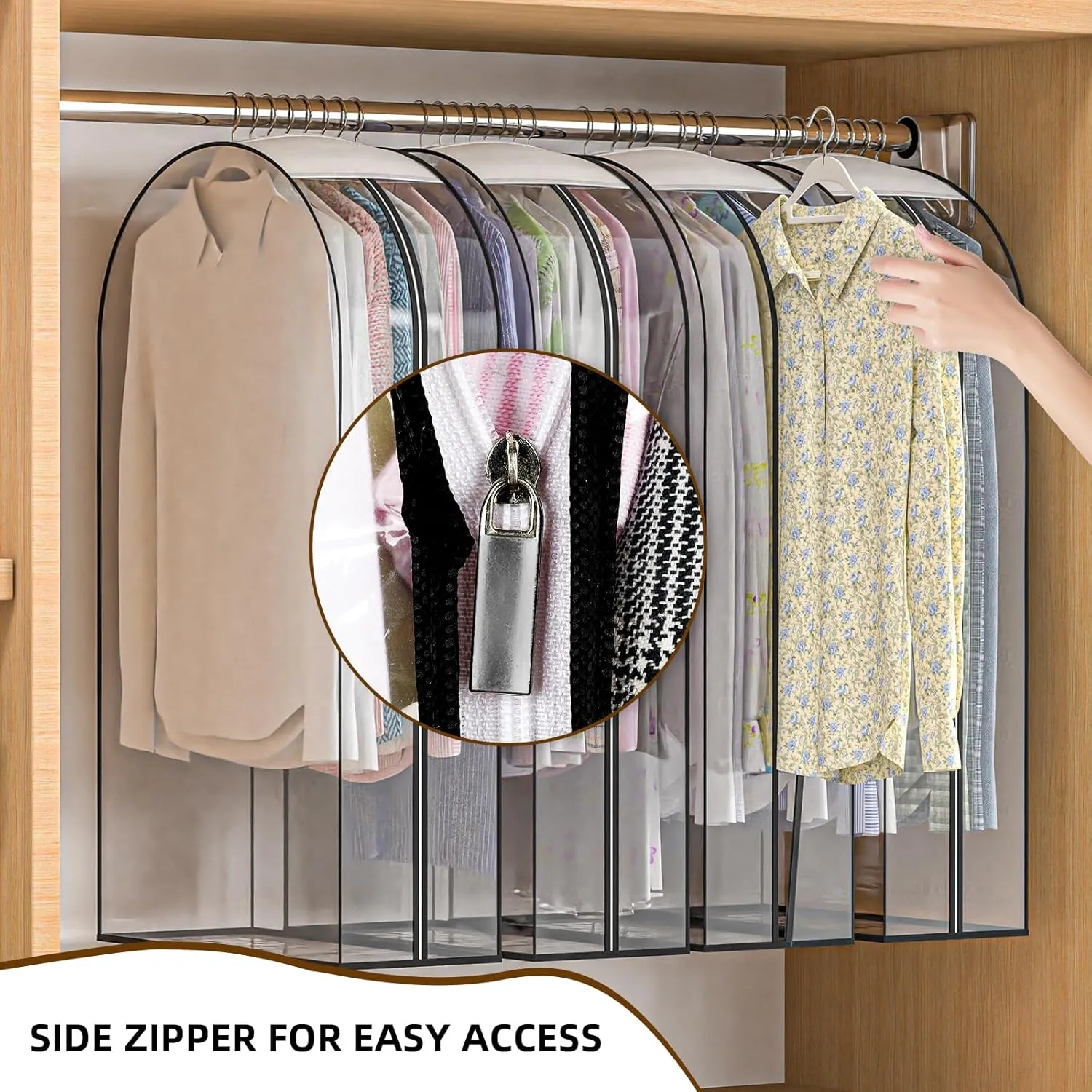 Upgraded Thickened Clear Garment Bags for Hanging Clothes 4 Packs, 10 Gusseted and 40" Clothes Protectors for Hanging Clothes for Closet, Shirts, Coats, Dresses