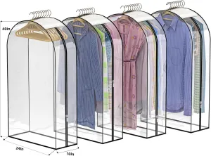 Upgraded Thickened Clear Garment Bags for Hanging Clothes 4 Packs, 10 Gusseted and 40" Clothes Protectors for Hanging Clothes for Closet, Shirts, Coats, Dresses