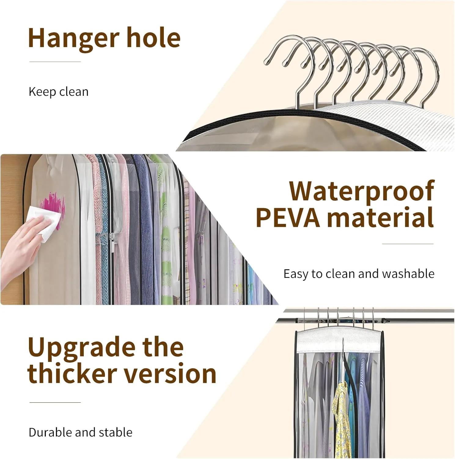 Upgraded Thickened Clear Garment Bags for Hanging Clothes 4 Packs, 10 Gusseted and 40" Clothes Protectors for Hanging Clothes for Closet, Shirts, Coats, Dresses