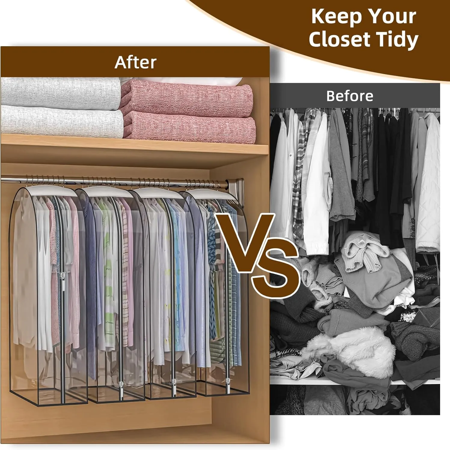 Upgraded Thickened Clear Garment Bags for Hanging Clothes 4 Packs, 10 Gusseted and 40" Clothes Protectors for Hanging Clothes for Closet, Shirts, Coats, Dresses