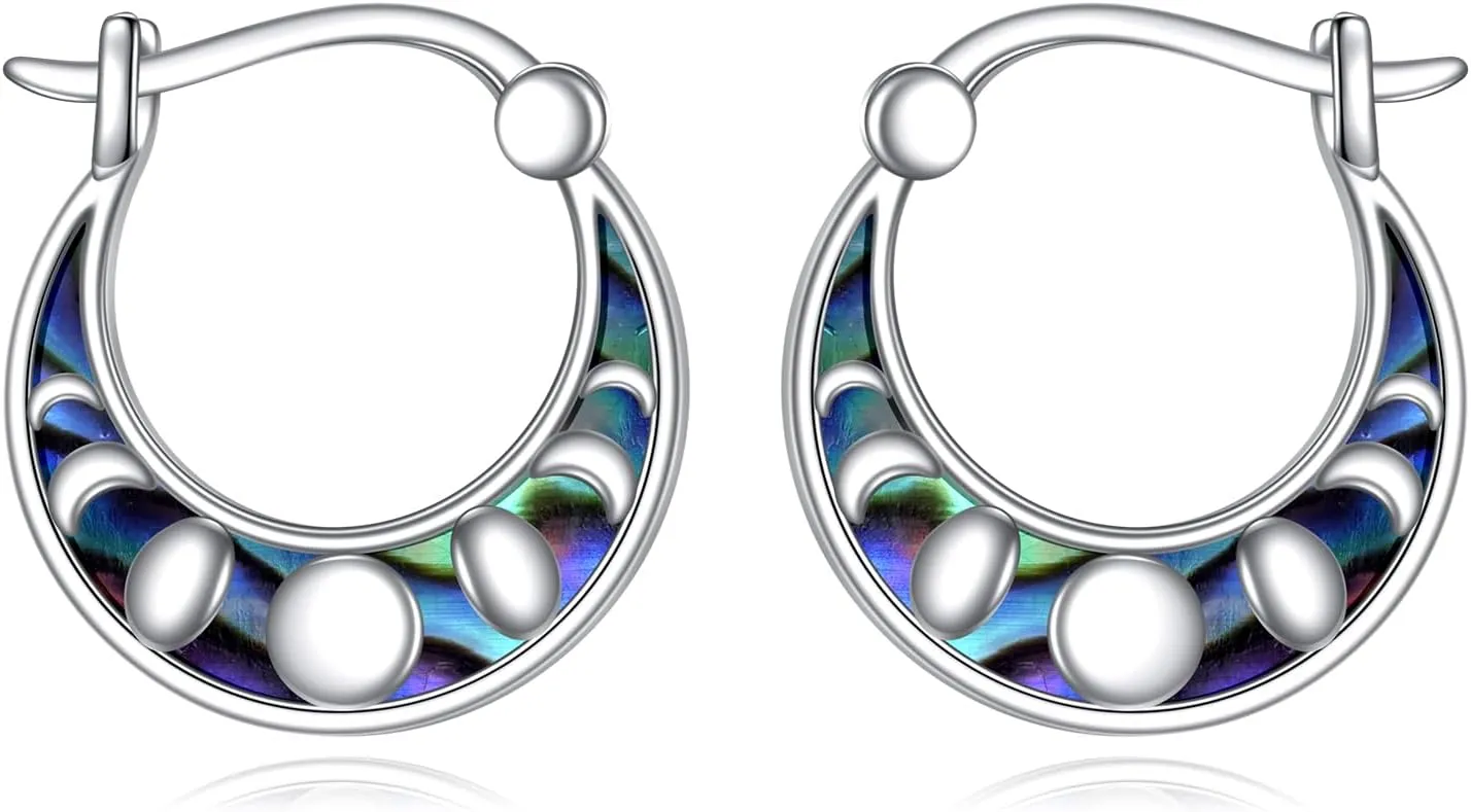 URONE Moon Phase Earrings 925 Sterling Silver Moon Phase Hoop Earrings Moon Phase Jewelry Gifts For Women
