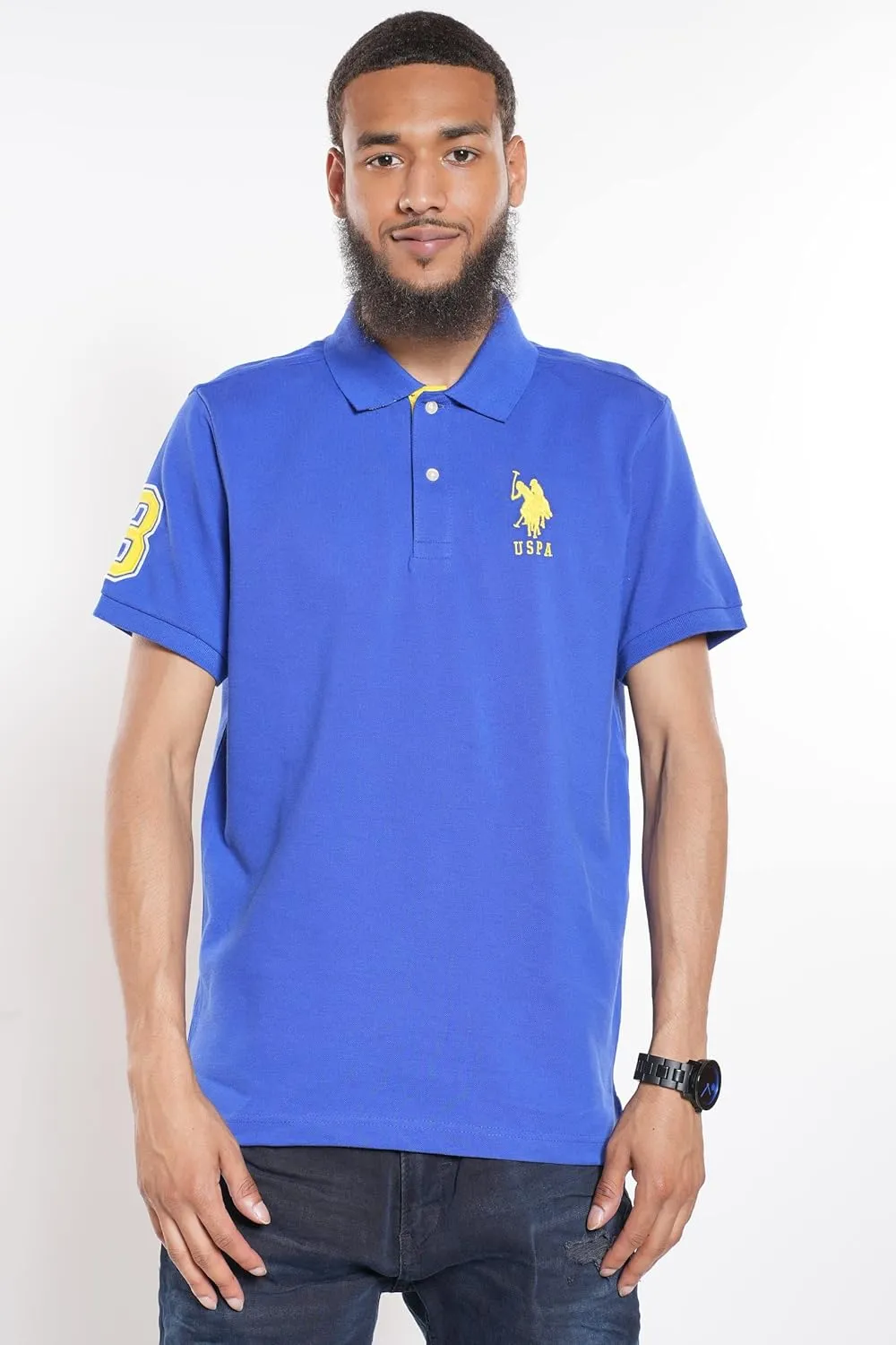 U.S. Polo Assn. Men's Short-Sleeve Polo Shirt with Applique, Casual Summer Slim Fit Polo Shirt with Contrast Color