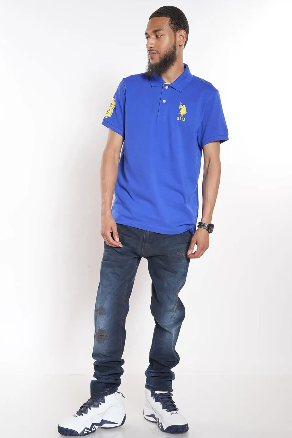 U.S. Polo Assn. Men's Short-Sleeve Polo Shirt with Applique, Casual Summer Slim Fit Polo Shirt with Contrast Color