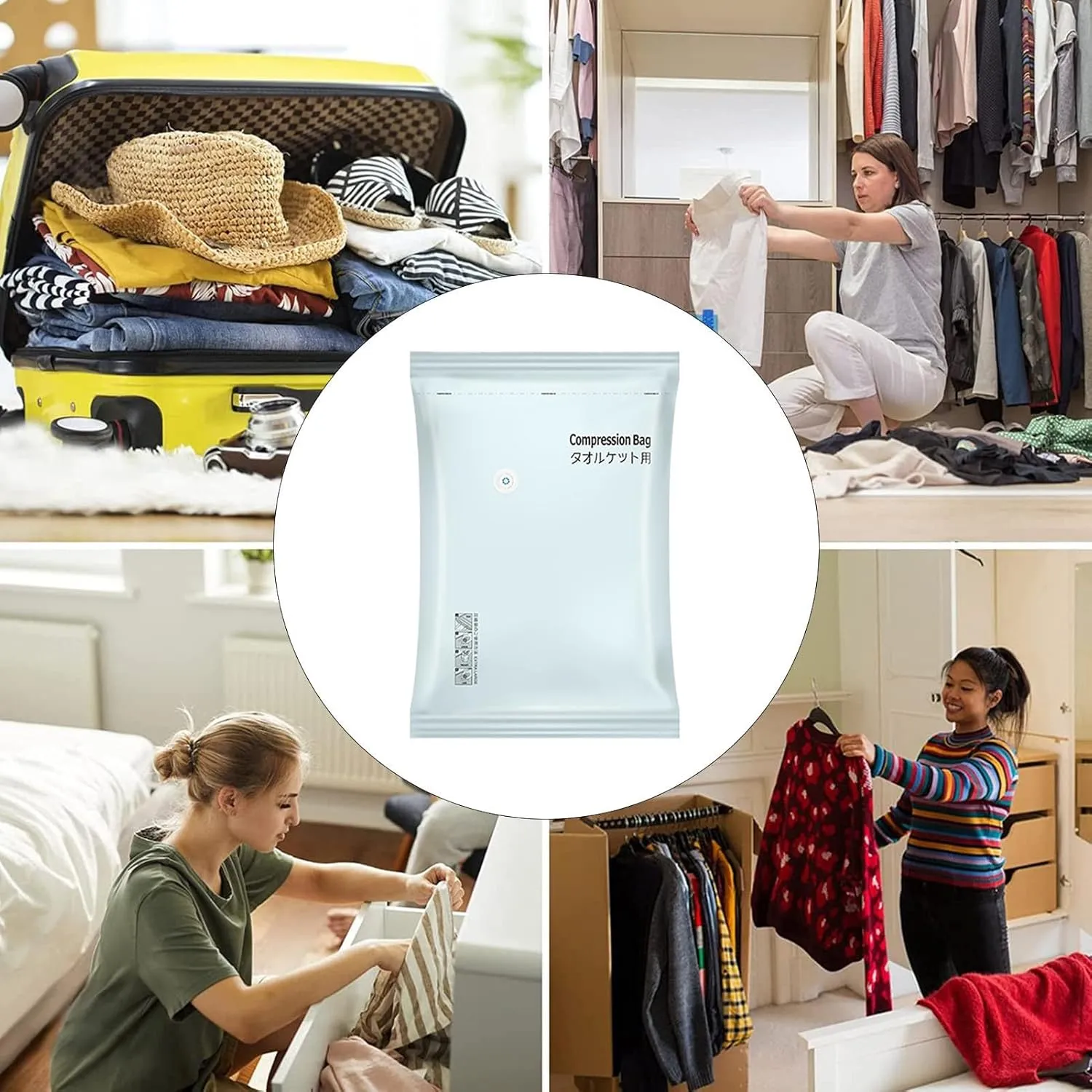 Vacuum Storage-bag for Clothes - Space Saver Compression-bag., Airtight Clothing Seal | Organizer for Wardrobe, Travel Storage Pouches, Garment Protector, Reduce Volume for Packing & Moving