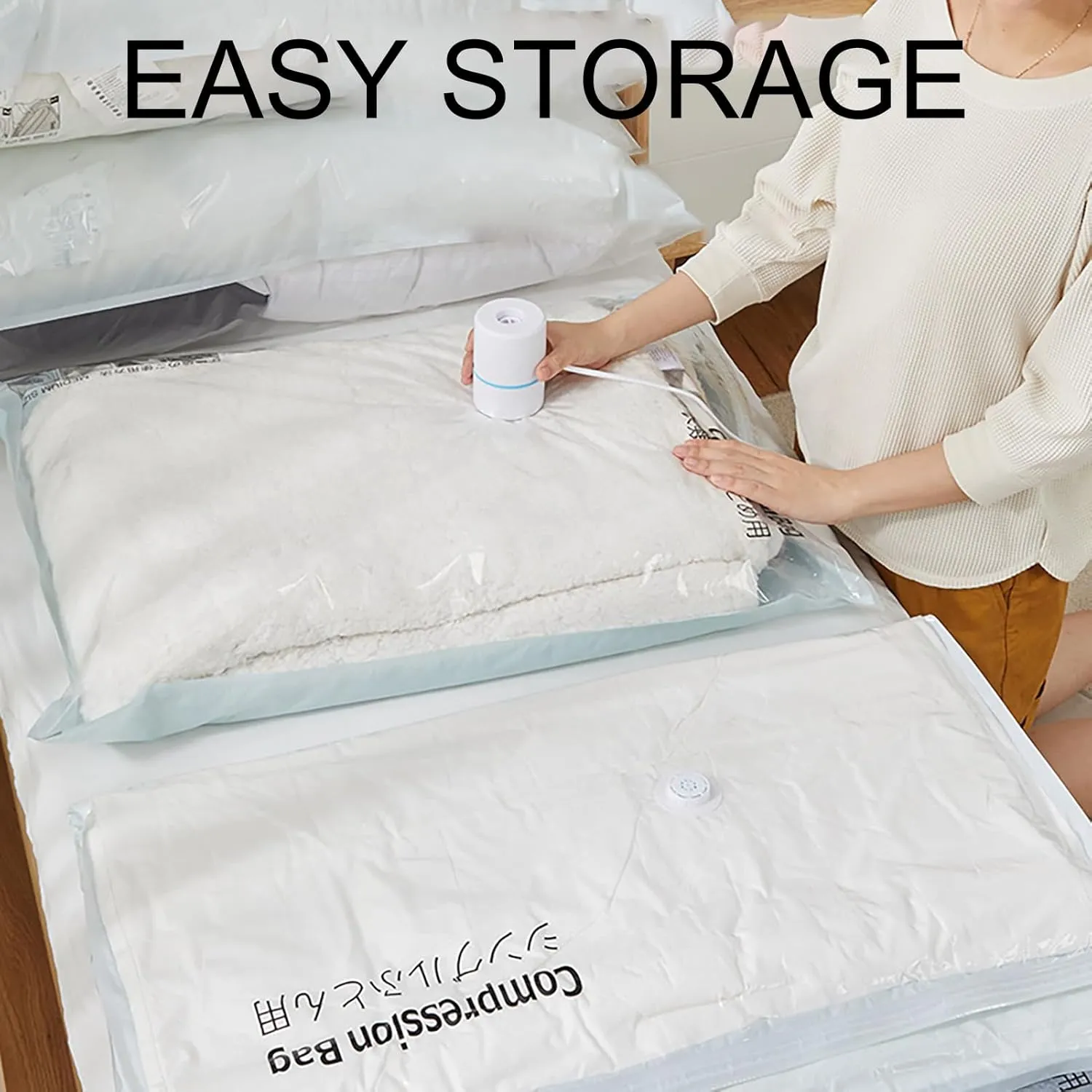 Vacuum Storage-bag for Clothes - Space Saver Compression-bag., Airtight Clothing Seal | Organizer for Wardrobe, Travel Storage Pouches, Garment Protector, Reduce Volume for Packing & Moving