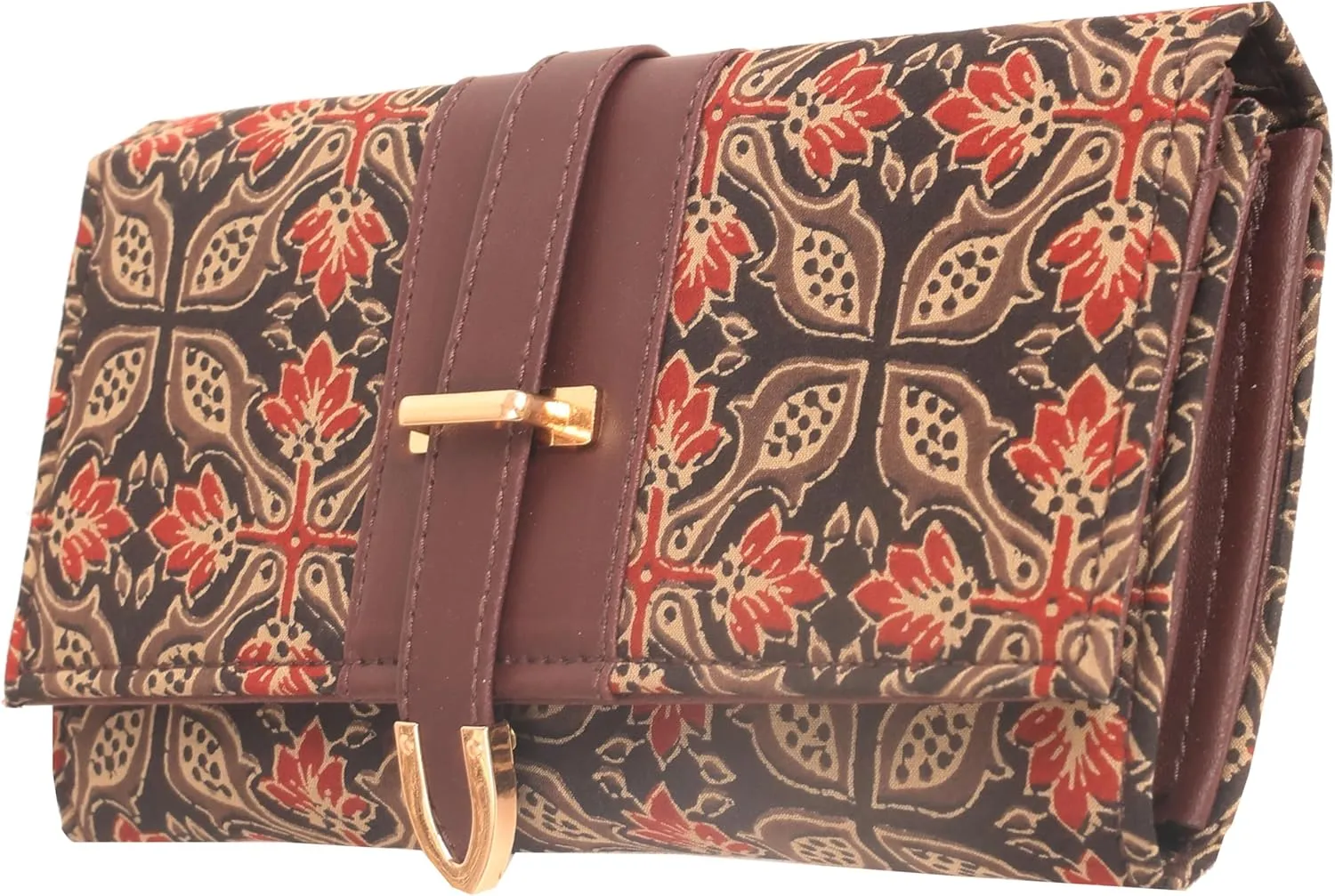 Vegan Leather Clutch Wallet Women Evening Handbag Purse Cruelty Free Indian Handcrafted Cotton Fabric.
