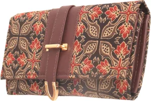 Vegan Leather Clutch Wallet Women Evening Handbag Purse Cruelty Free Indian Handcrafted Cotton Fabric.