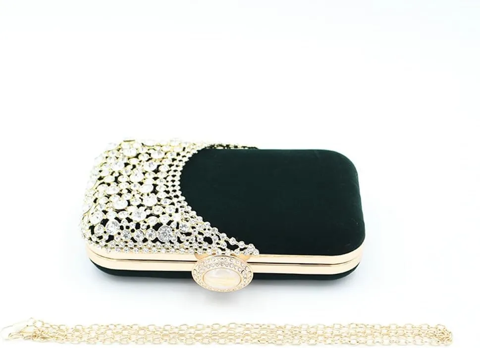 Velvet Evening Bags Women Rhinestone Crystal Embellished Clutch Purses Glitter Chain Handbag Party Wedding 2025