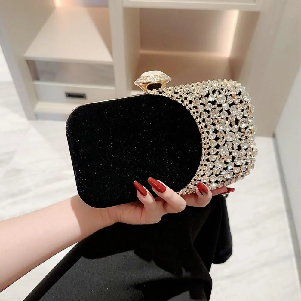 Velvet Evening Bags Women Rhinestone Crystal Embellished Clutch Purses Glitter Chain Handbag Party Wedding 2025