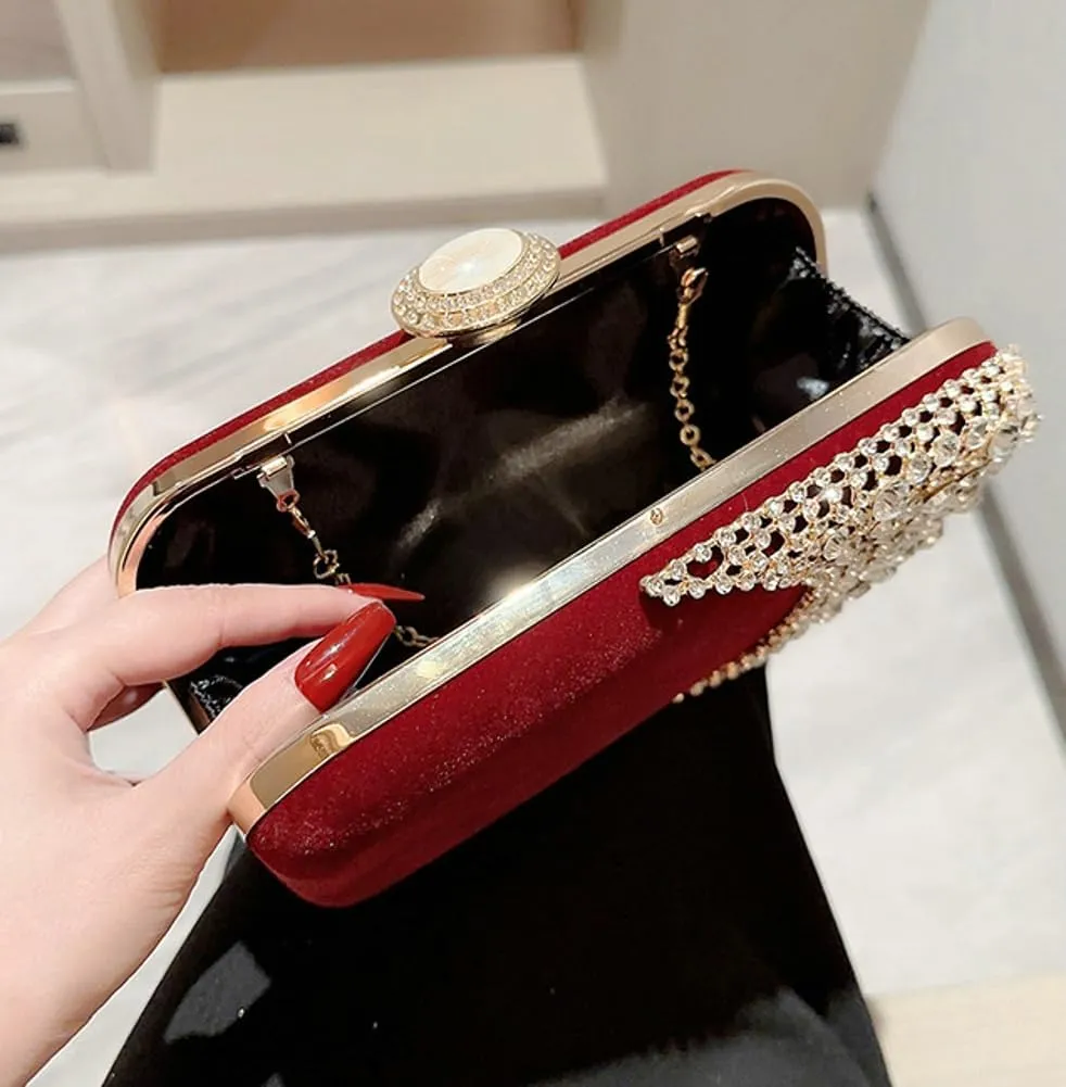 Velvet Evening Bags Women Rhinestone Crystal Embellished Clutch Purses Glitter Chain Handbag Party Wedding 2025