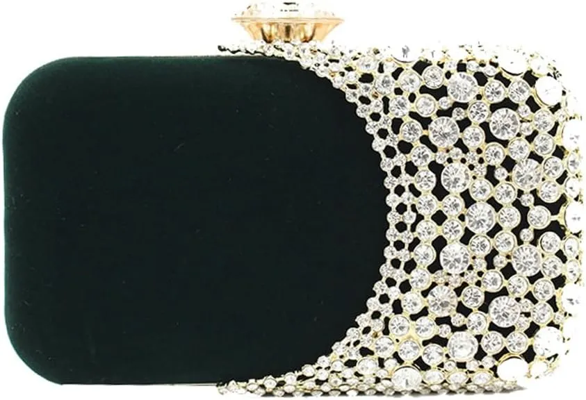 Velvet Evening Bags Women Rhinestone Crystal Embellished Clutch Purses Glitter Chain Handbag Party Wedding 2025