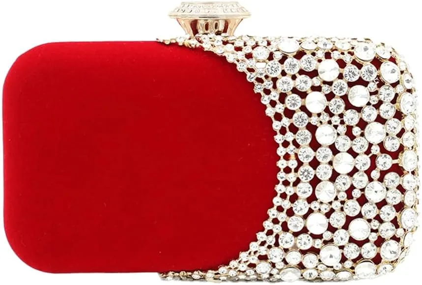 Velvet Evening Bags Women Rhinestone Crystal Embellished Clutch Purses Glitter Chain Handbag Party Wedding 2025