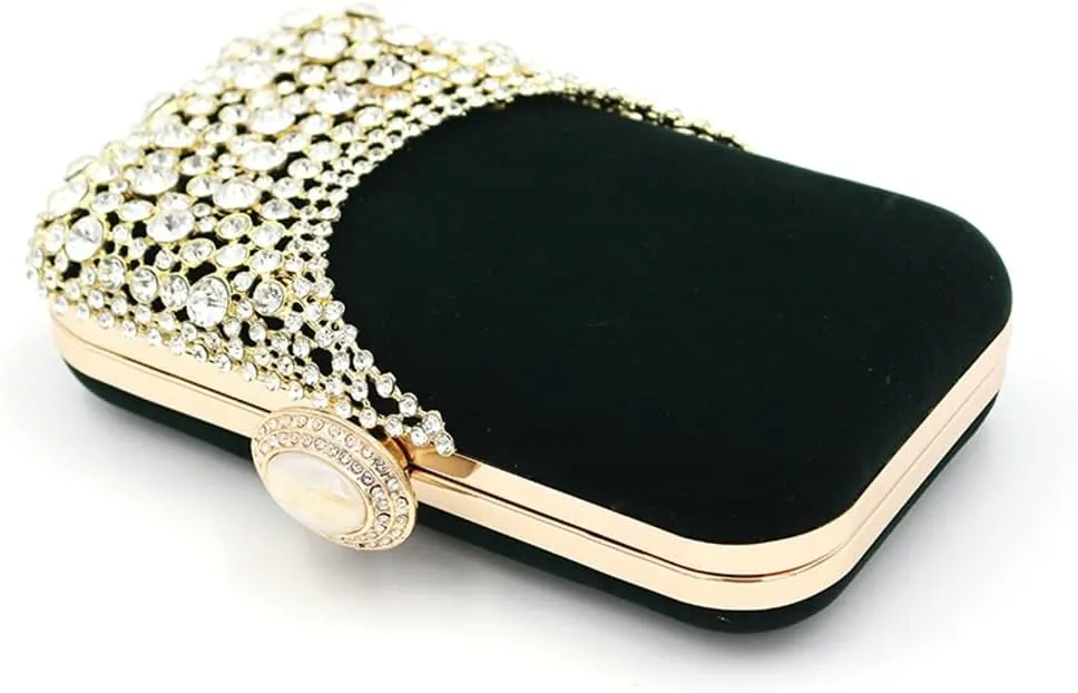 Velvet Evening Bags Women Rhinestone Crystal Embellished Clutch Purses Glitter Chain Handbag Party Wedding 2025