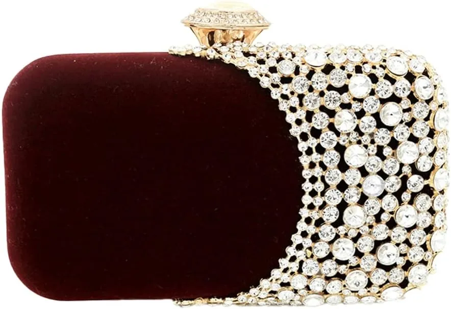 Velvet Evening Bags Women Rhinestone Crystal Embellished Clutch Purses Glitter Chain Handbag Party Wedding 2025