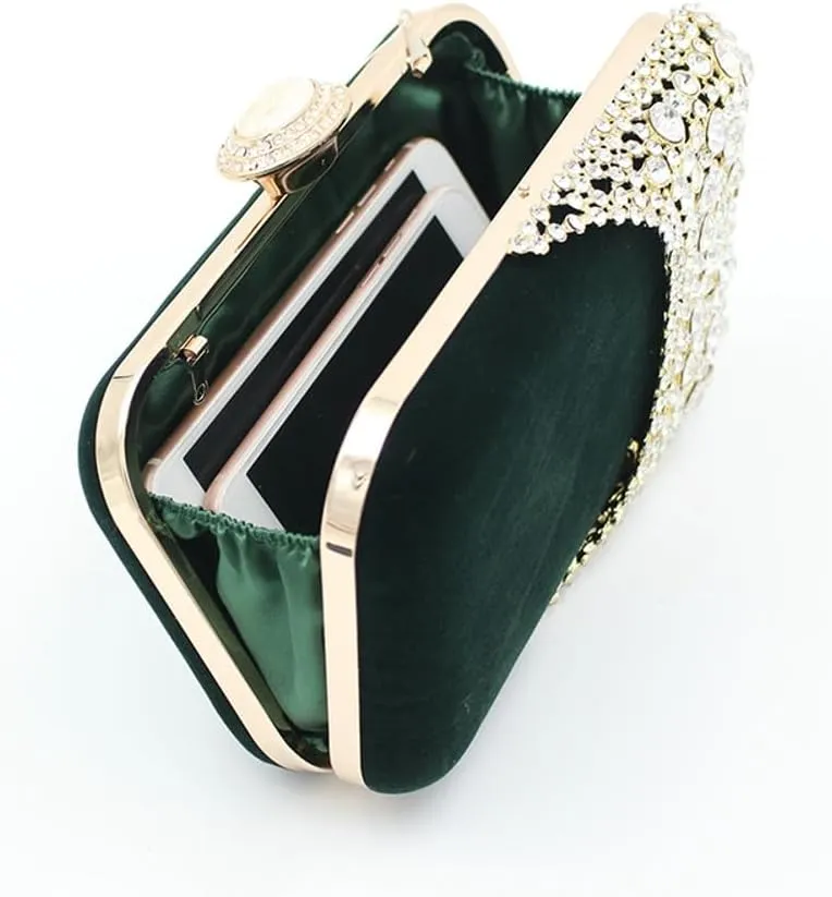 Velvet Evening Bags Women Rhinestone Crystal Embellished Clutch Purses Glitter Chain Handbag Party Wedding 2025