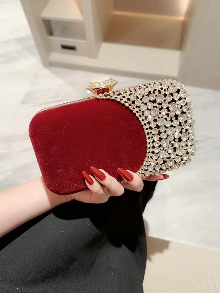 Velvet Evening Bags Women Rhinestone Crystal Embellished Clutch Purses Glitter Chain Handbag Party Wedding 2025