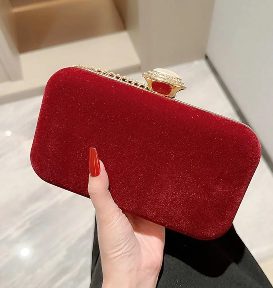 Velvet Evening Bags Women Rhinestone Crystal Embellished Clutch Purses Glitter Chain Handbag Party Wedding 2025